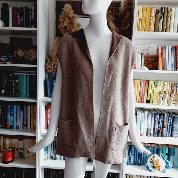 Chiaramente Brown Tan Wool Blend Hooded Front Pockets Open Vest P1456 - Picture 1 of 6